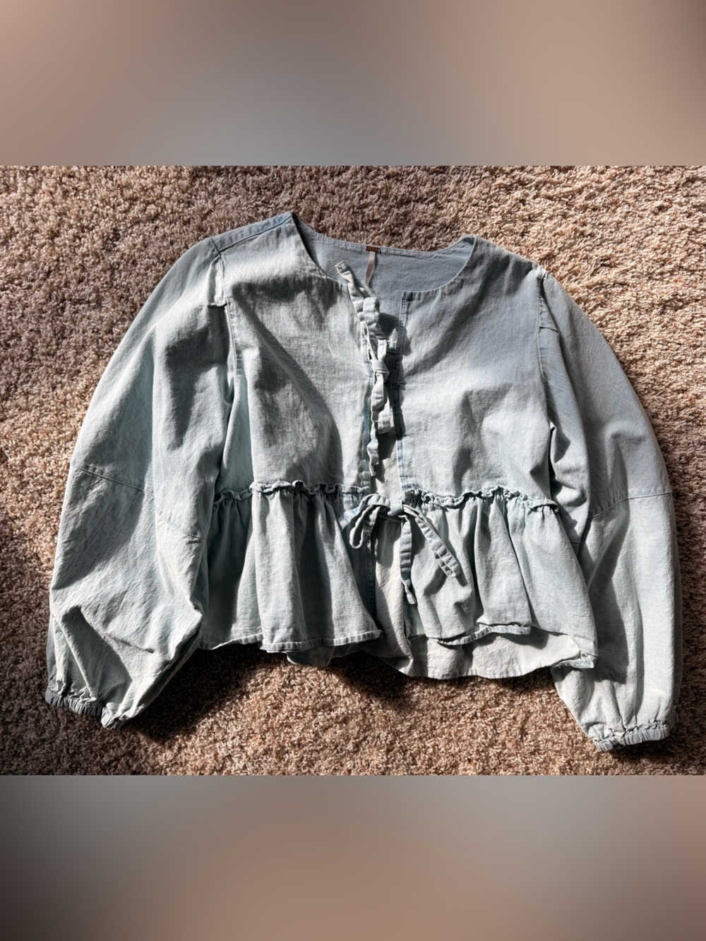 Free People Sage Ruffle Peplum Blouse
